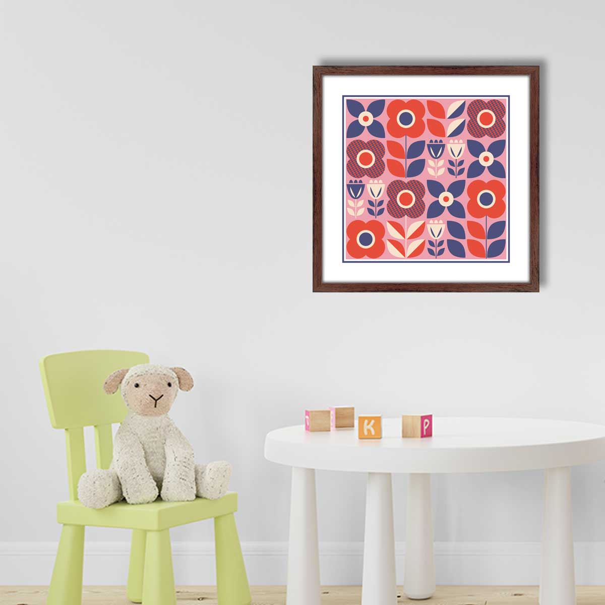Scandi Pattern Frame seamless pattern with floral elements in retro scandinavian style 02 ...