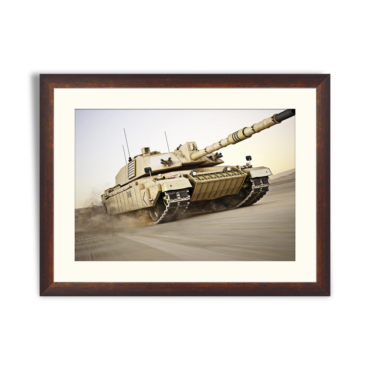 Military armored tank moving at a high rate of speed with motion blur ...