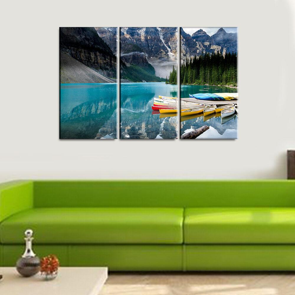 3 Panel Canvas set of Beautiful Moraine lake in Banff National park, C ...