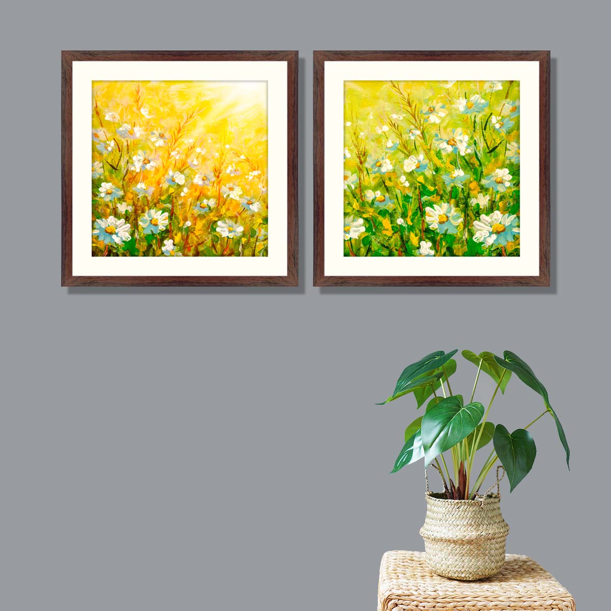 Meadow in spring and summer under the sun with Brown Frame – Framer
