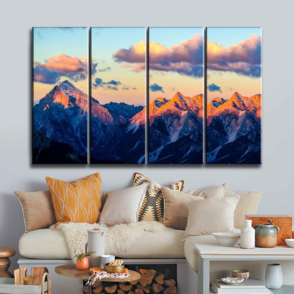 5 Panels Mountain peaks sunset landscape. Sunset mountain landscape ...