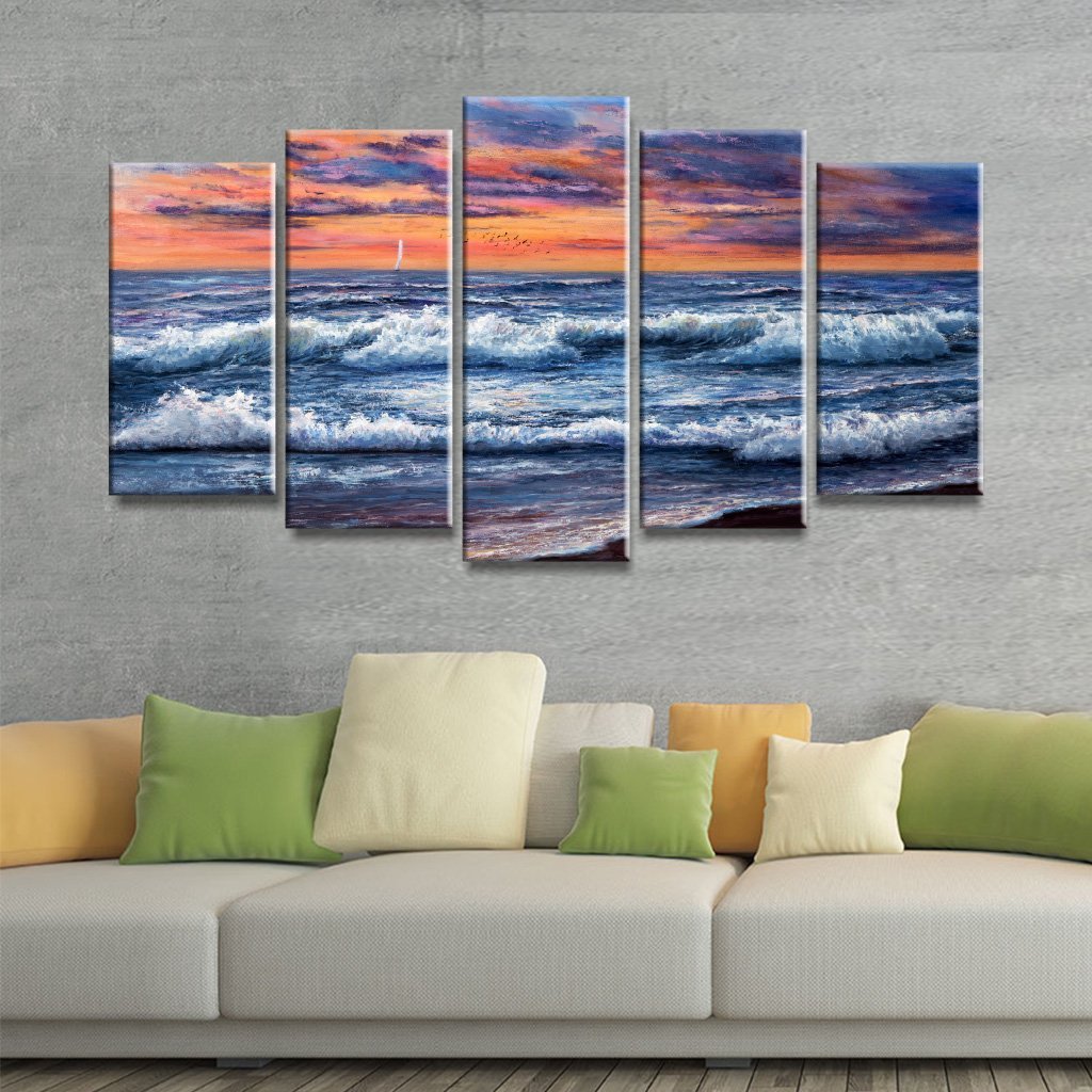 3 Panels Canvas Set of Oil painting of Ocean and beach – Framer