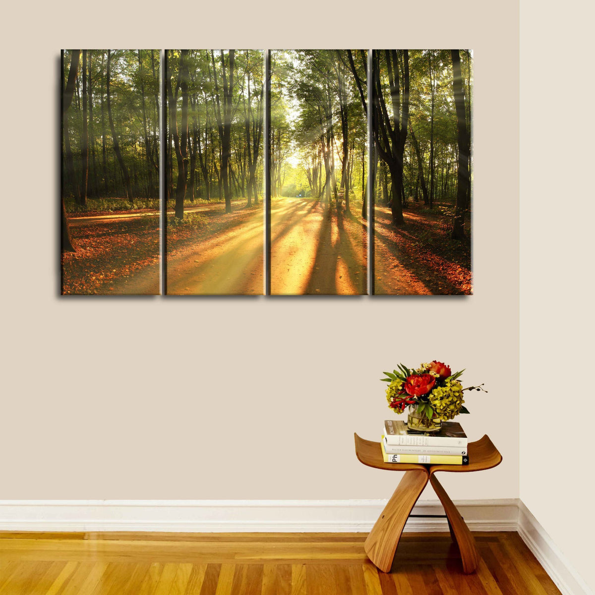 3 Panel Canvas set of light rays fall landscape trees – Framer